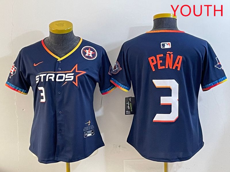 Youth Houston Astros #3 Pena Drak Blue Fourth generation Joint Name 2025 Nike MLB Jersey style 7